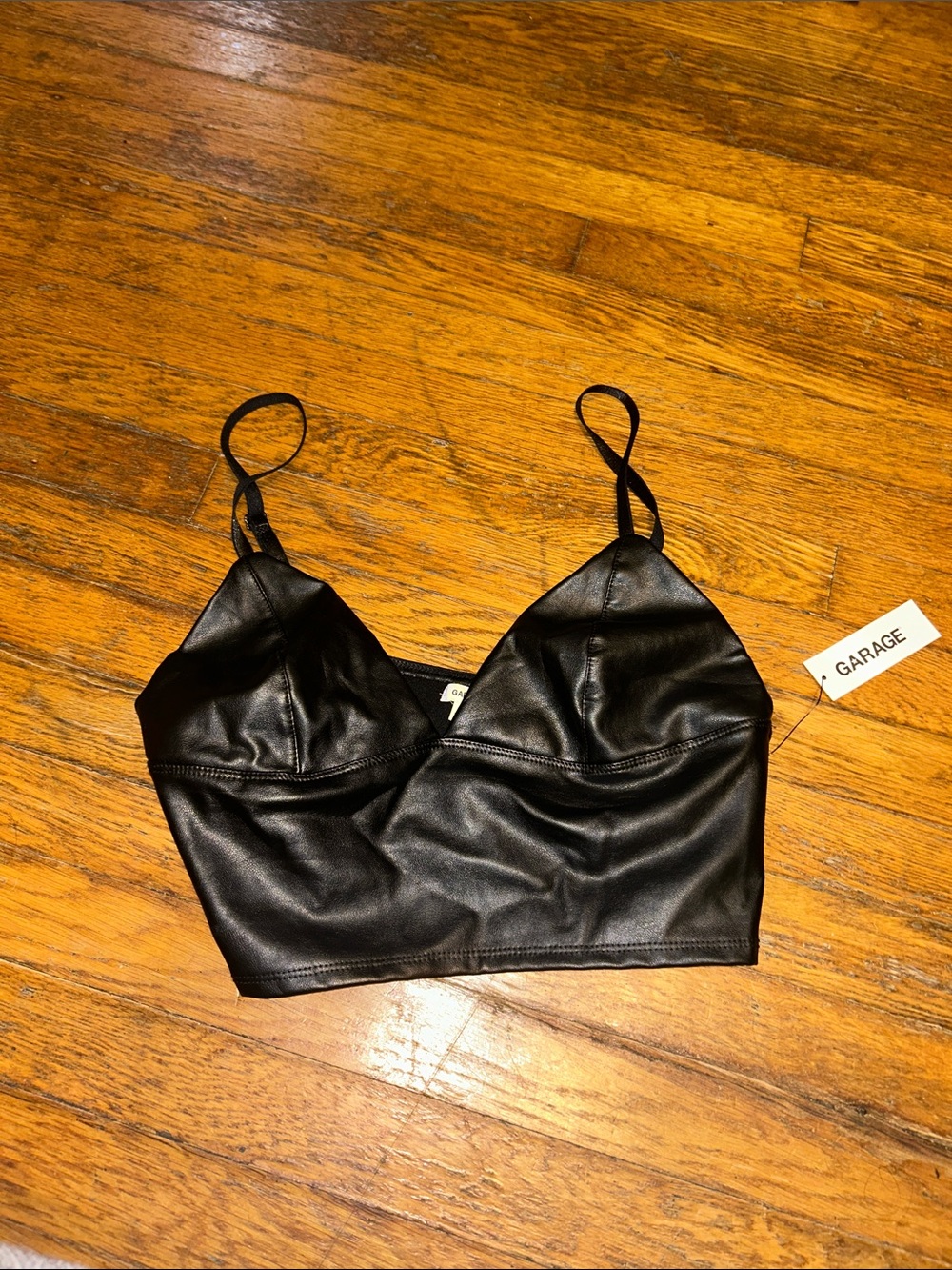 Garage Black Faux Leather Cropped Cami Top